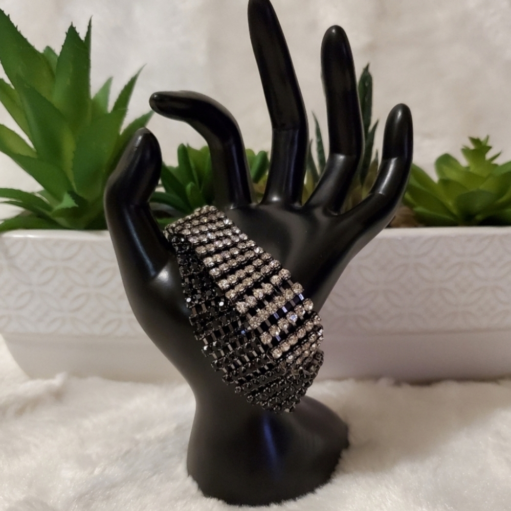 Rhinestone Bracelet - Black/Silver Sparkle